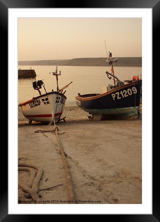 fishing boats in harbour Framed Mounted Print by jon betts