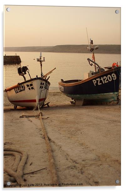 fishing boats in harbour Acrylic by jon betts