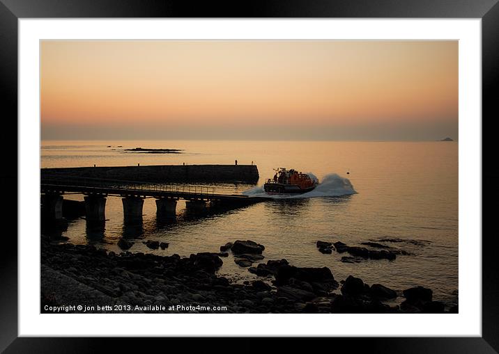 lifeboat launch sennen, cornwall Framed Mounted Print by jon betts