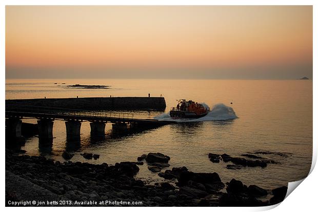 lifeboat launch sennen, cornwall Print by jon betts
