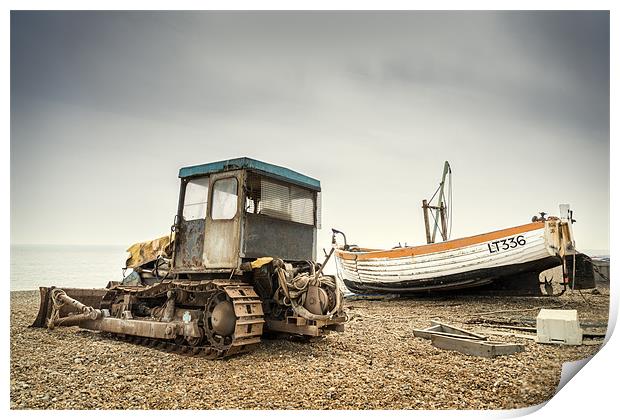Aldeburgh Tractor and Boat Print by Stephen Mole