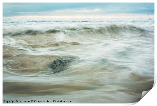 Flowing water on a beach Print by Ian Jones