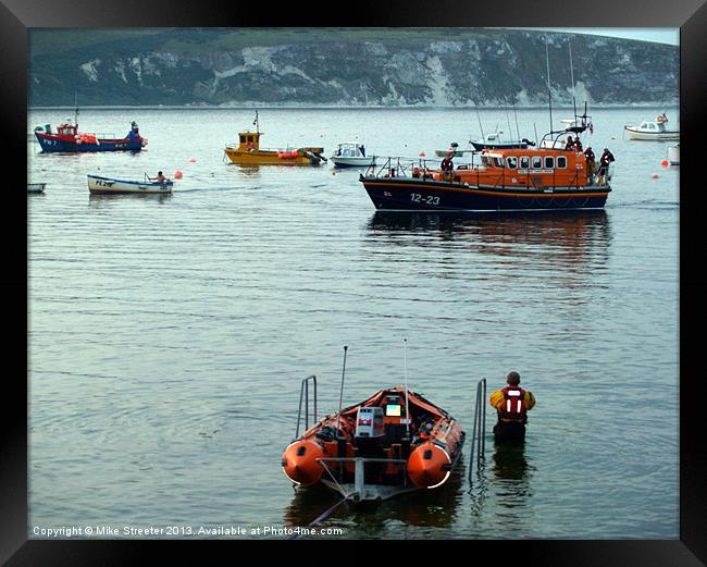 Swanage Lifeboats Framed Print by Mike Streeter