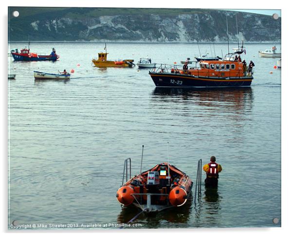 Swanage Lifeboats Acrylic by Mike Streeter