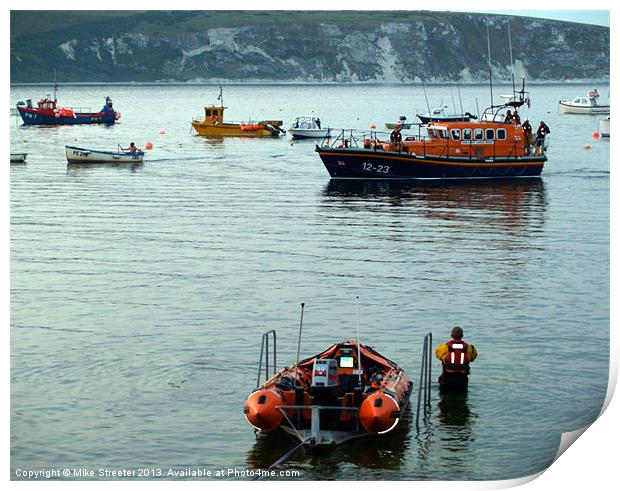 Swanage Lifeboats Print by Mike Streeter