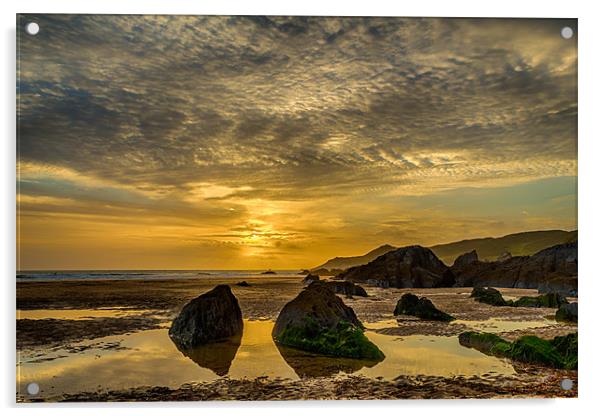 Coombesgate  Beach, Woolacombe. Acrylic by Dave Wilkinson North Devon Ph