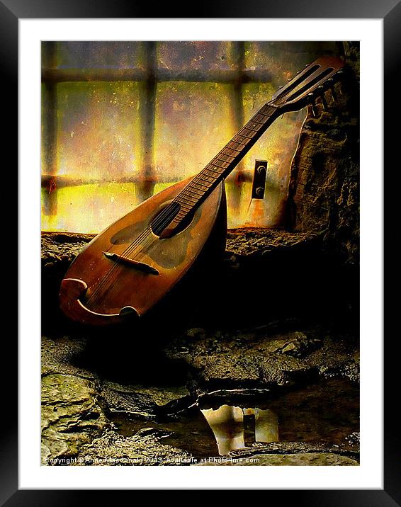Antique Mandolin In The Castle Window Framed Mounted Print by Anne Macdonald