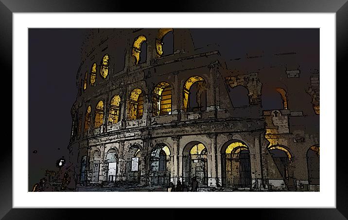 Cartoon Colosseum by Night Framed Mounted Print by Samara Stewart