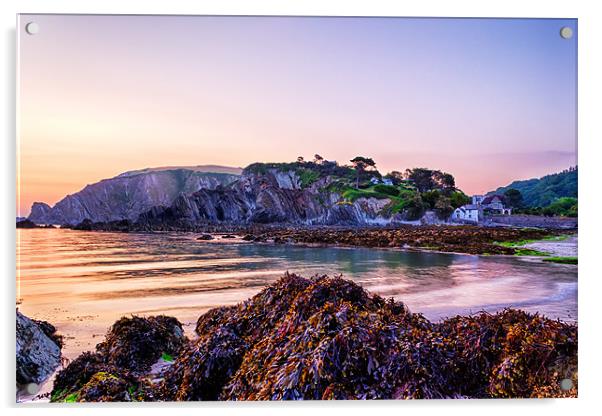 Lee Bay Sunrise Acrylic by Dave Wilkinson North Devon Ph