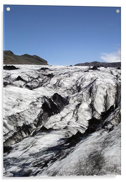 Volcanic ash on glacier. Acrylic by Kay Gorzko