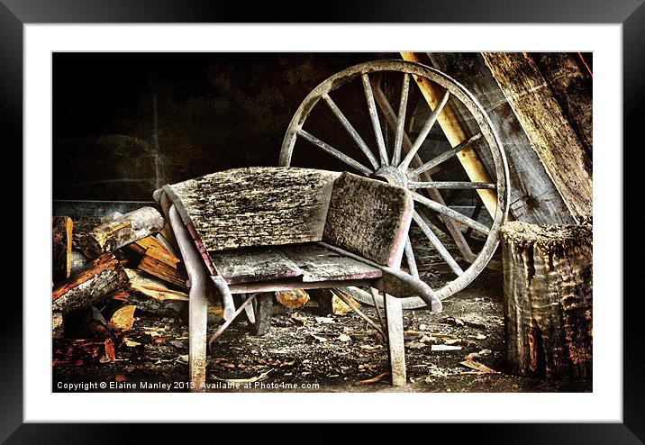 Old Wheelbarrow Framed Mounted Print by Elaine Manley