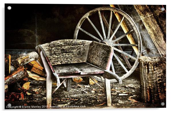 Old Wheelbarrow Acrylic by Elaine Manley