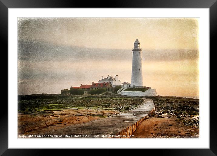 St Marys Lighthouse (Textured) Framed Mounted Print by Ray Pritchard