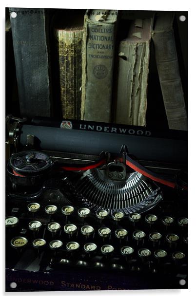 Vintage Typewriter and Old Books Acrylic by Ann Garrett