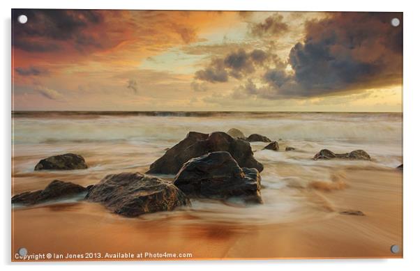 Sunset over the rocks Acrylic by Ian Jones