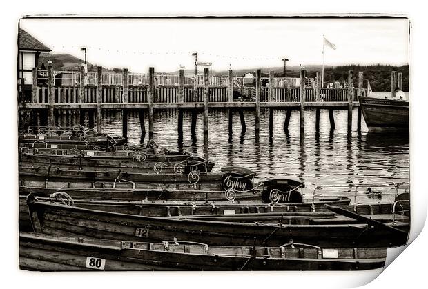rowing boats on the pier Print by jane dickie