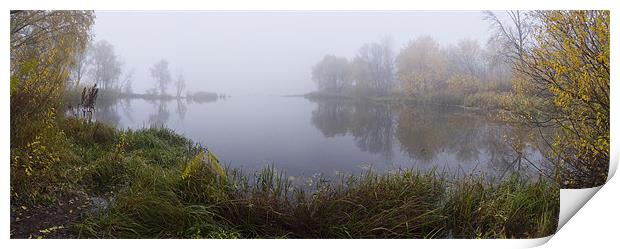 Autumnal fog at riverside Print by Gennadii Pugachevskyi
