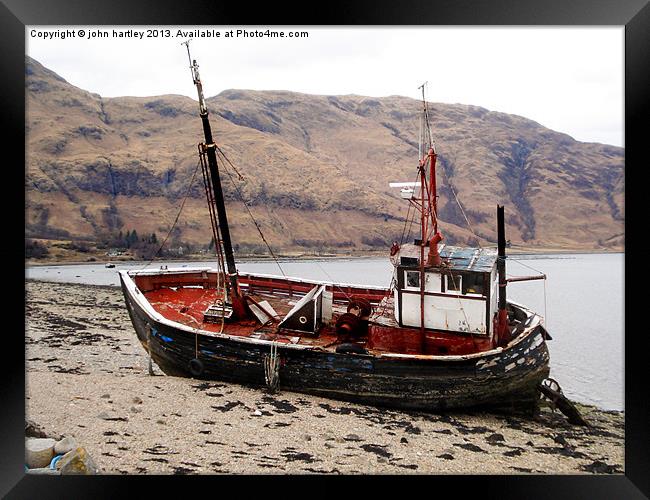 Old Beached Fishing Boat  Loch Linnhe Scotland Framed Print by john hartley