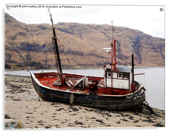 Old Beached Fishing Boat  Loch Linnhe Scotland Acrylic by john hartley