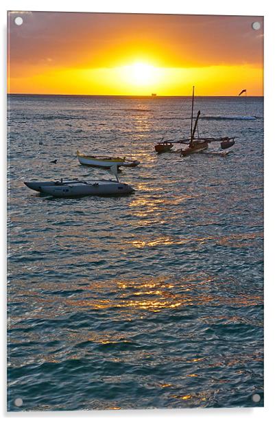Waikiki Sunset Acrylic by David Davies