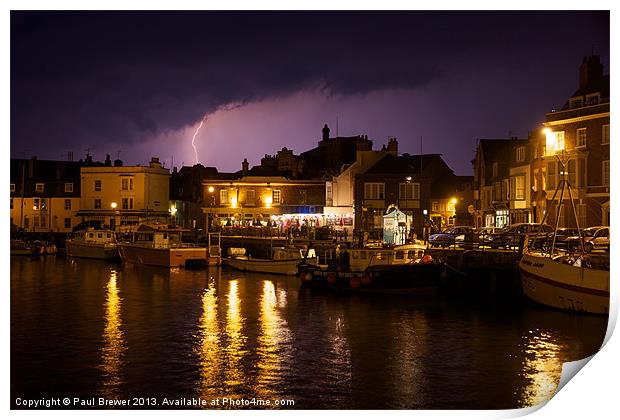 Lighting Across Weymouth Harbour Print by Paul Brewer