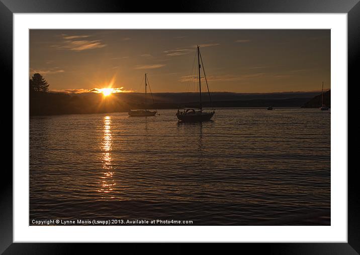 Boats At Sunset Framed Mounted Print by Lynne Morris (Lswpp)