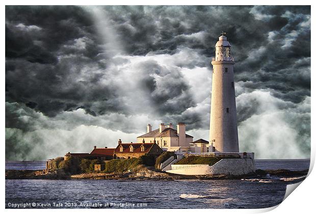 Stormy Skies at St Marys Lighthouse Print by Kevin Tate