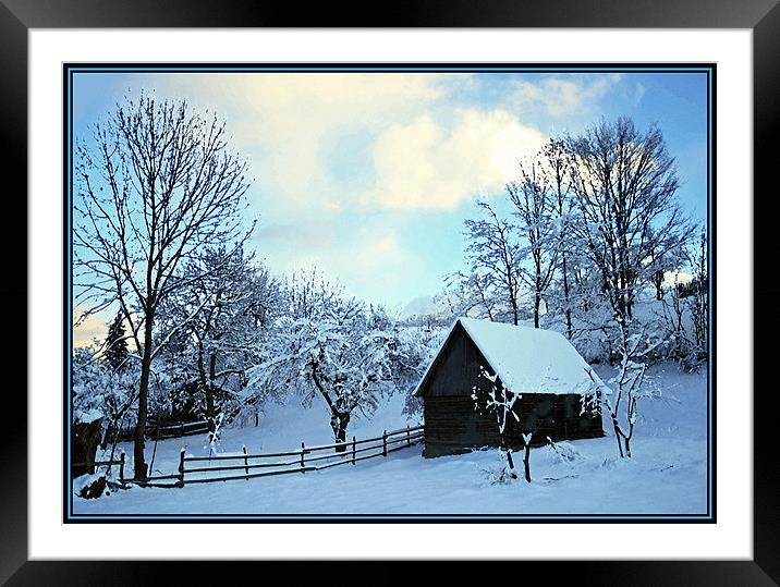 Winter Chalet Framed Mounted Print by Ciobanu Razvan