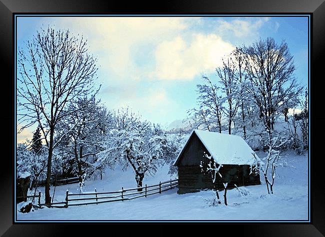 Winter Chalet Framed Print by Ciobanu Razvan
