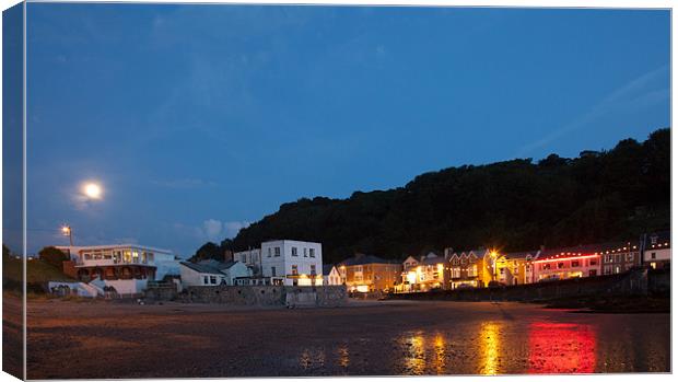 Combe Martin Summer Night Reflections Canvas Print by Mike Gorton