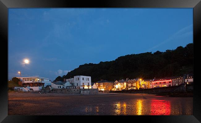 Combe Martin Summer Night Reflections Framed Print by Mike Gorton