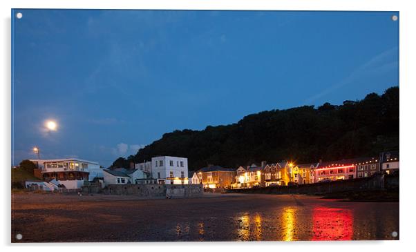 Combe Martin Summer Night Reflections Acrylic by Mike Gorton
