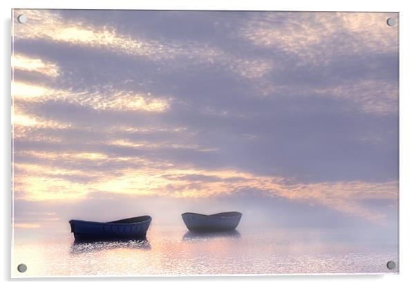 Boats in the mist, Acrylic by Robert Fielding