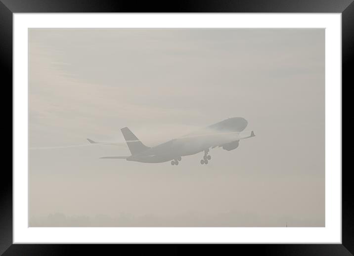 Foggy Takeoff Framed Mounted Print by Mark Richardson