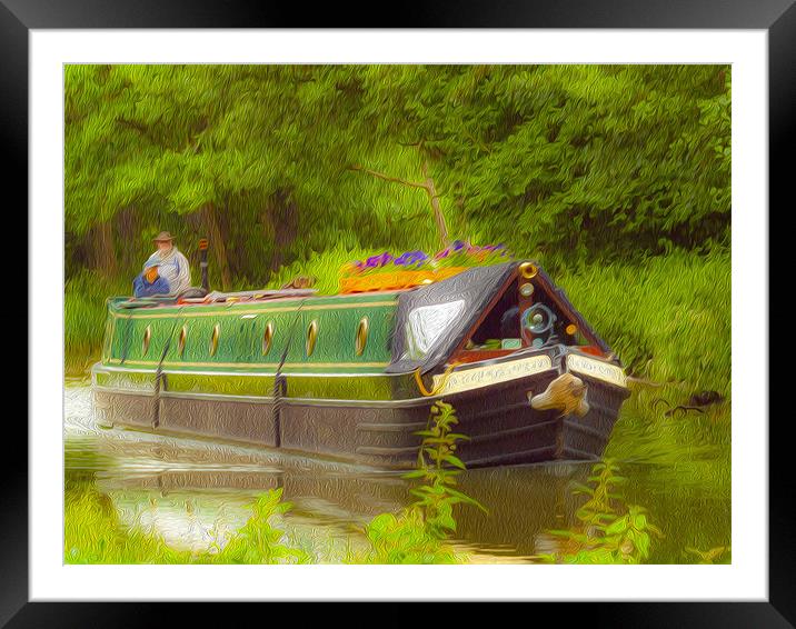 Canal Boat Textured Framed Mounted Print by Clive Eariss