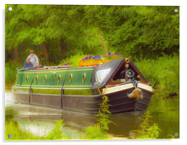 Canal Boat Textured Acrylic by Clive Eariss
