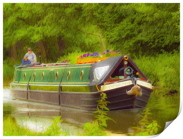 Canal Boat Textured Print by Clive Eariss