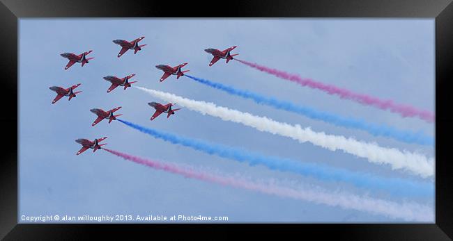 Red Arrows in Apollo Formation Framed Print by alan willoughby