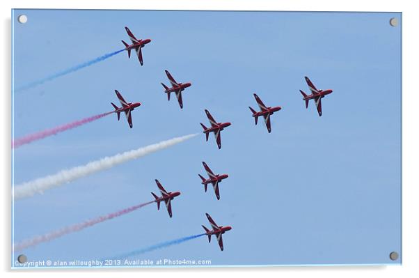 Red Arrows in Flanker Formation Acrylic by alan willoughby
