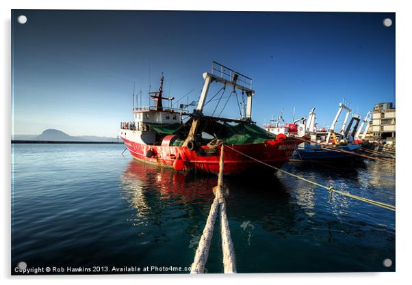 Trawlers at Patras Acrylic by Rob Hawkins