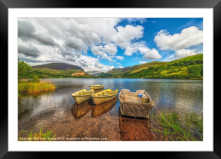 Boats at Nantlle Lake Wales Framed Mounted Print by Adrian Evans