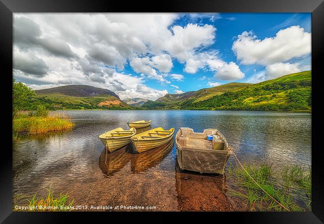 Boats at Nantlle Lake Wales Framed Print by Adrian Evans