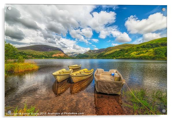 Boats at Nantlle Lake Wales Acrylic by Adrian Evans