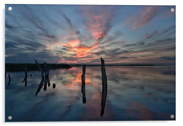 Sunset over Thornham marsh Acrylic by Gary Pearson