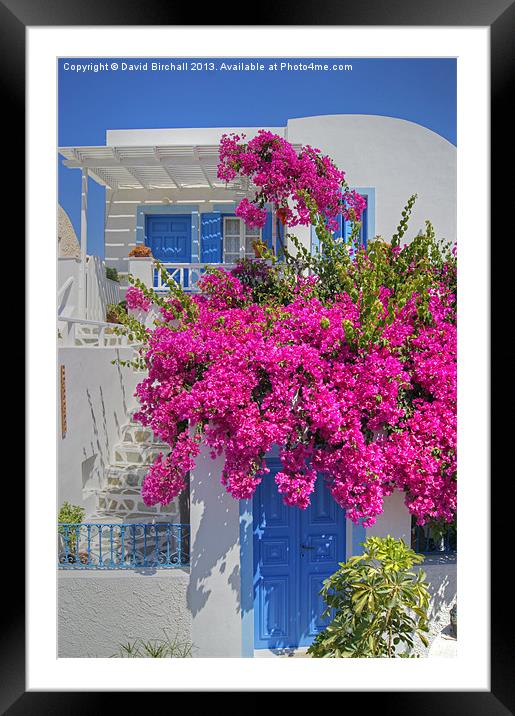 House of Bougainvillea in Santorini. Framed Mounted Print by David Birchall