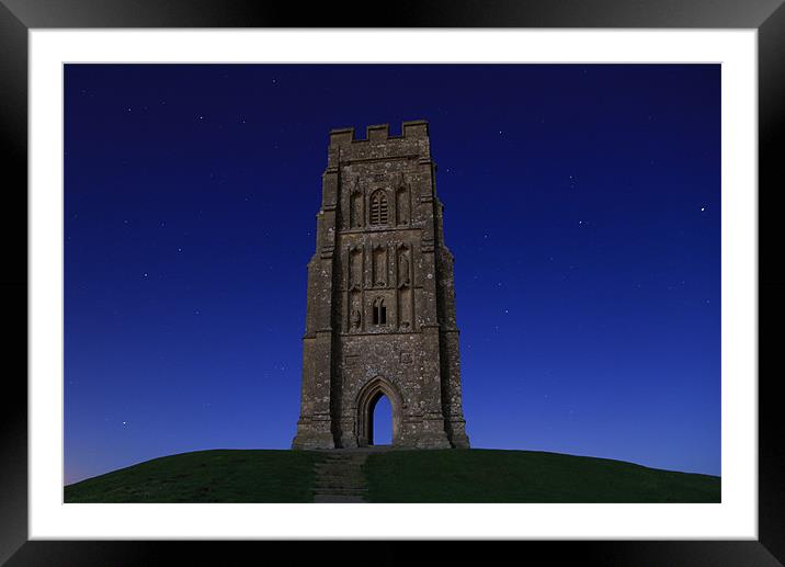 Glastonbury Tor at night Framed Mounted Print by Simon Cadby