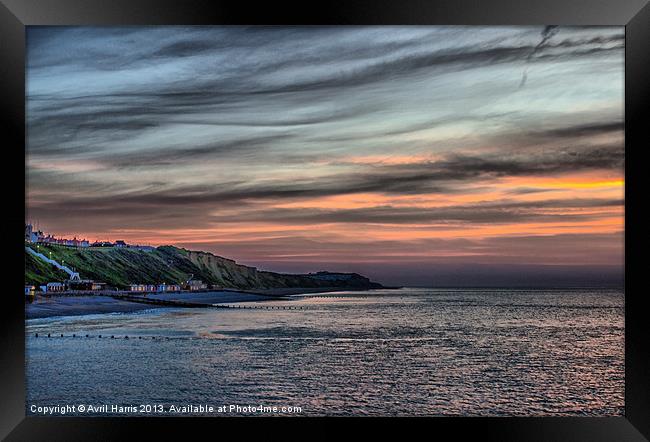 Sunset on Cromer Cliffs Framed Print by Avril Harris