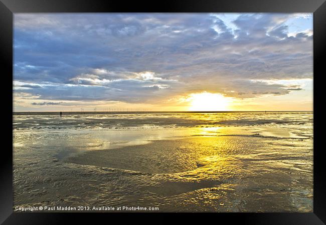 Crosby beach sunset Framed Print by Paul Madden