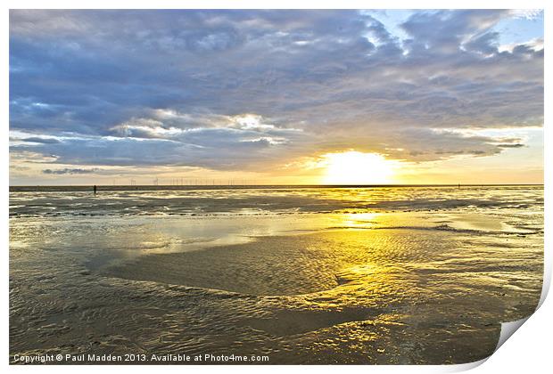Crosby beach sunset Print by Paul Madden