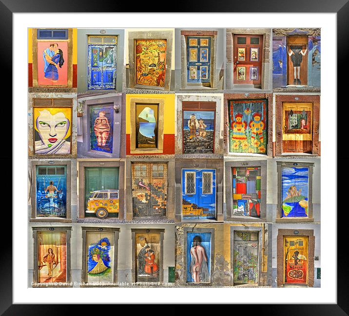Funchal Door Art Collage. Framed Mounted Print by David Birchall
